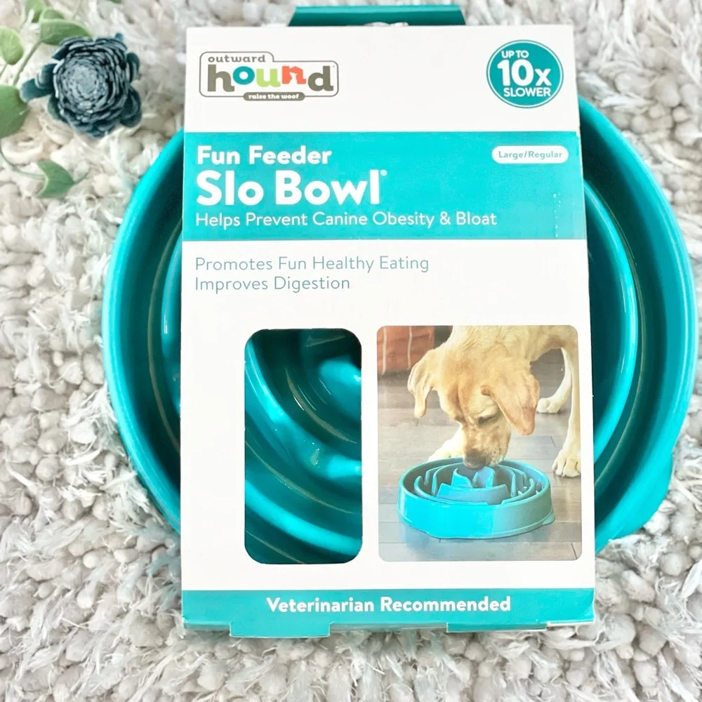 🐶New with tag OUTWARD HOUND FUN FEEDER SLO BOWL-Slow Feeder Dog Bowl Teal large